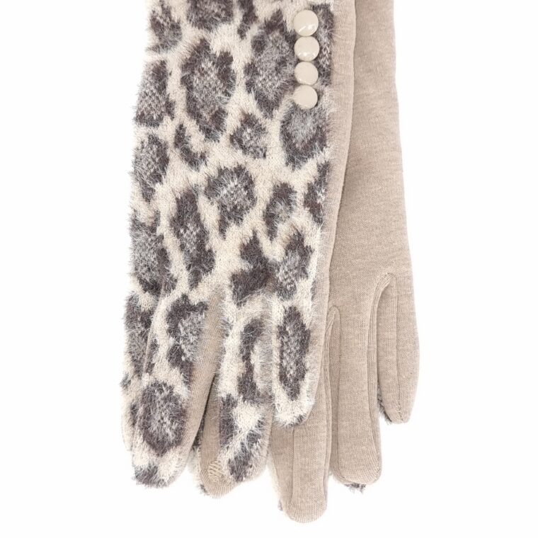 Γάντια με animal print μοτίβο μπεζ μαύρο