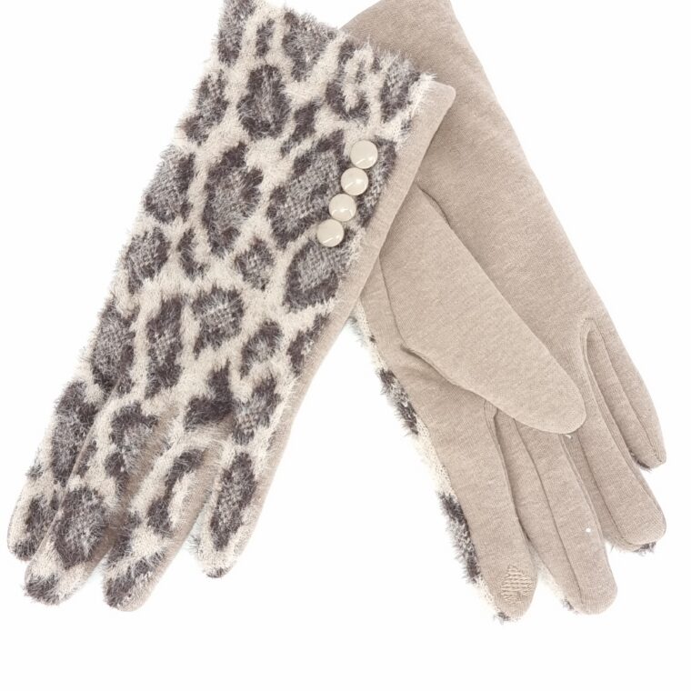 Γάντια με animal print μοτίβο μπεζ μαύρο