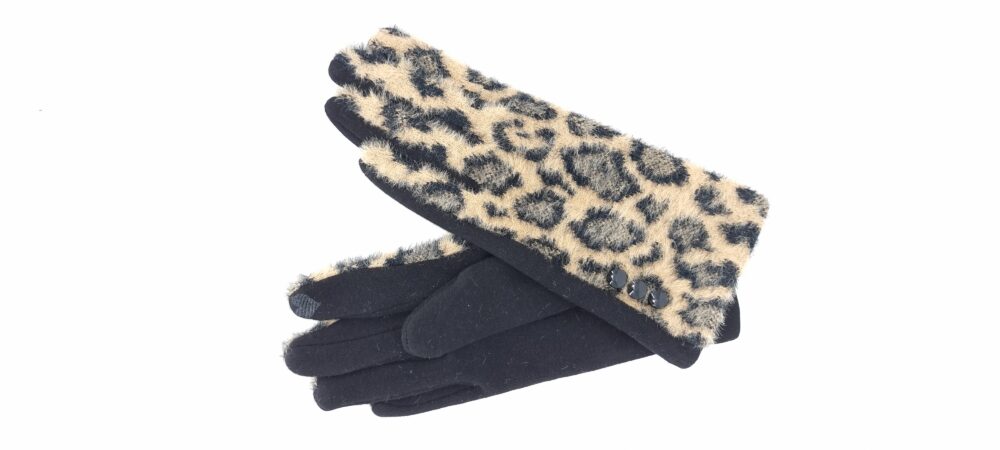 Γάντια με animal print μοτίβο καφέ μαύρο
