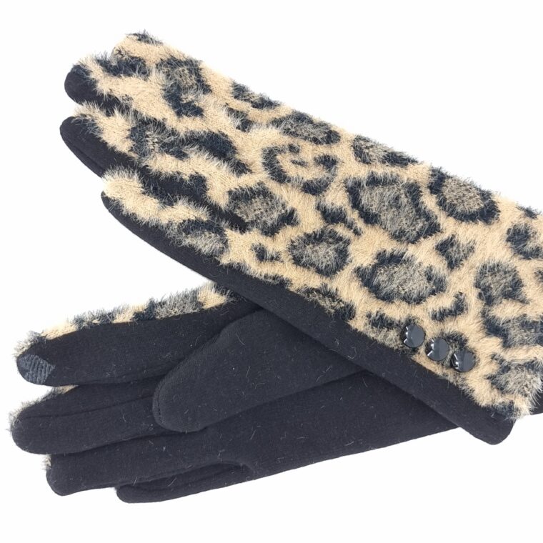 Γάντια με animal print μοτίβο καφέ μαύρο
