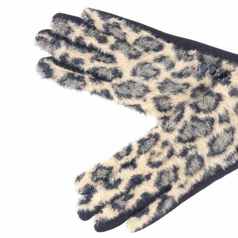 Γάντια με animal print μοτίβο καφέ μαύρο