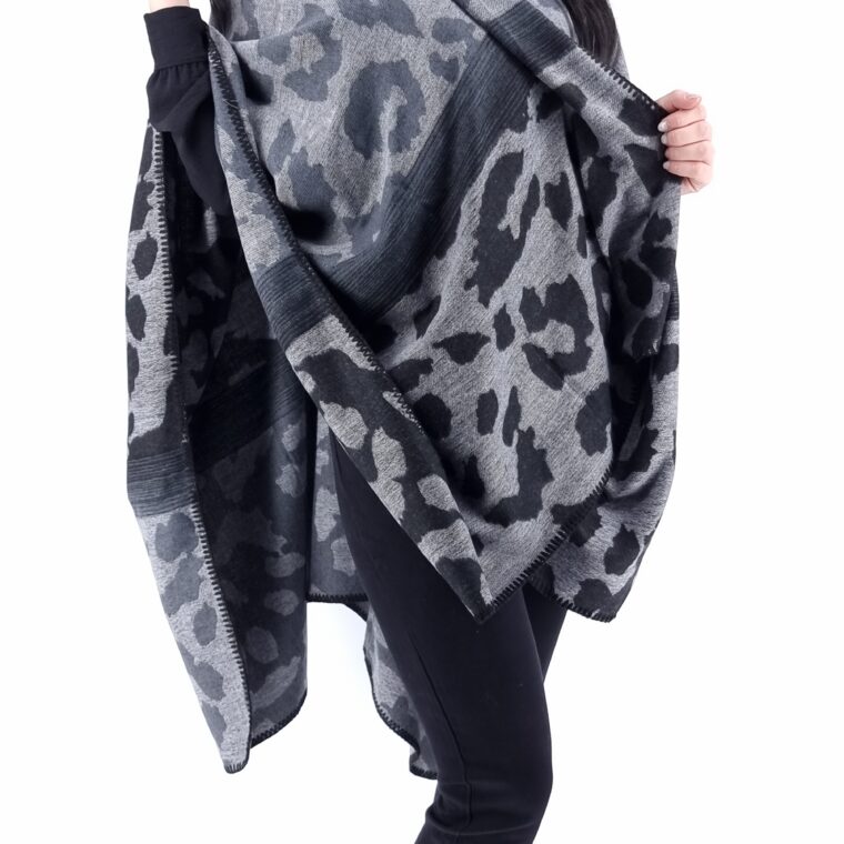 Κάπα διπλής όψεως με μοτίβο animal print μαύρο γκρι