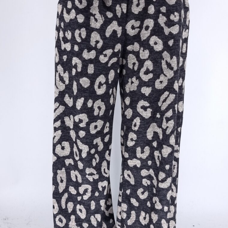 Παντελόνα σε χοντρό ύφασμα animal print με ζώνη μαύρο γκρι