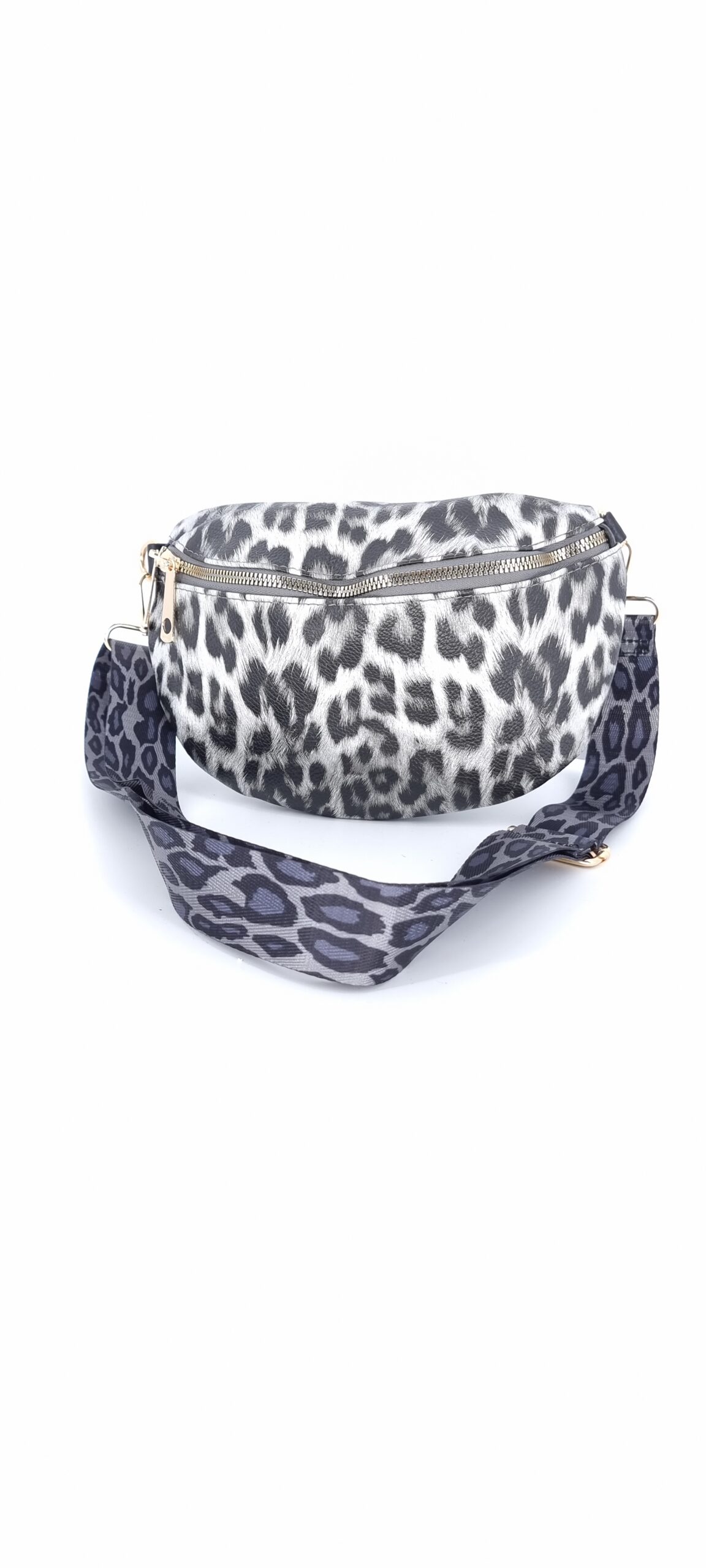 Τσαντάκι μέσης animal print άσπρο γκρι