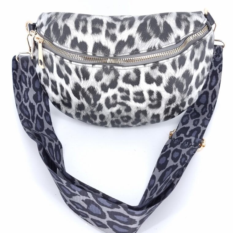 Τσαντάκι μέσης animal print άσπρο γκρι