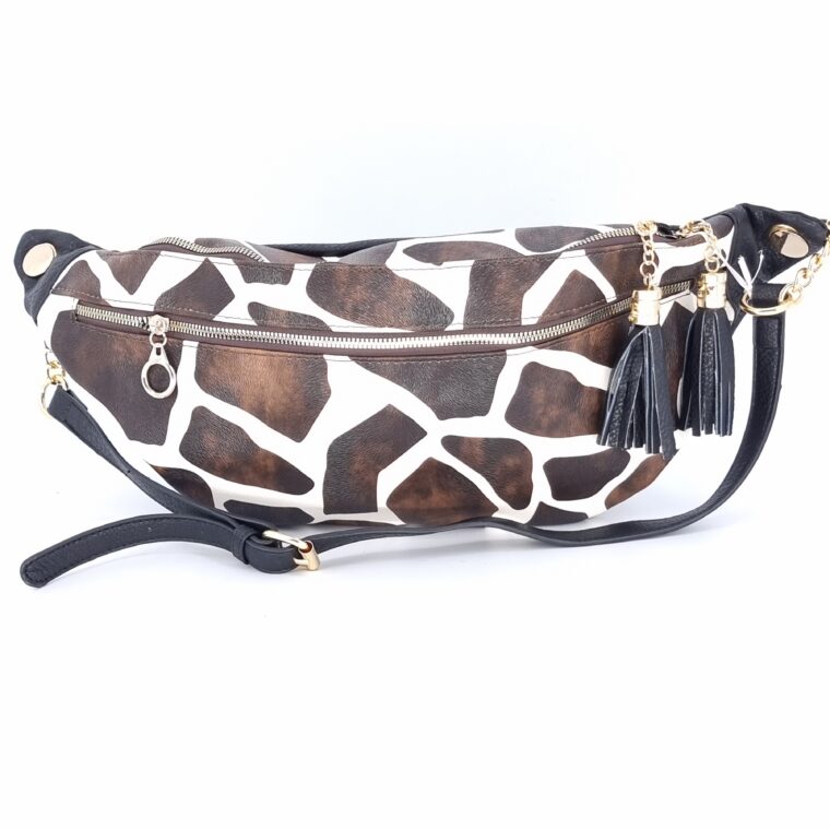 Τσαντάκι μέσης μεγάλο animal print άσπρο καφέ