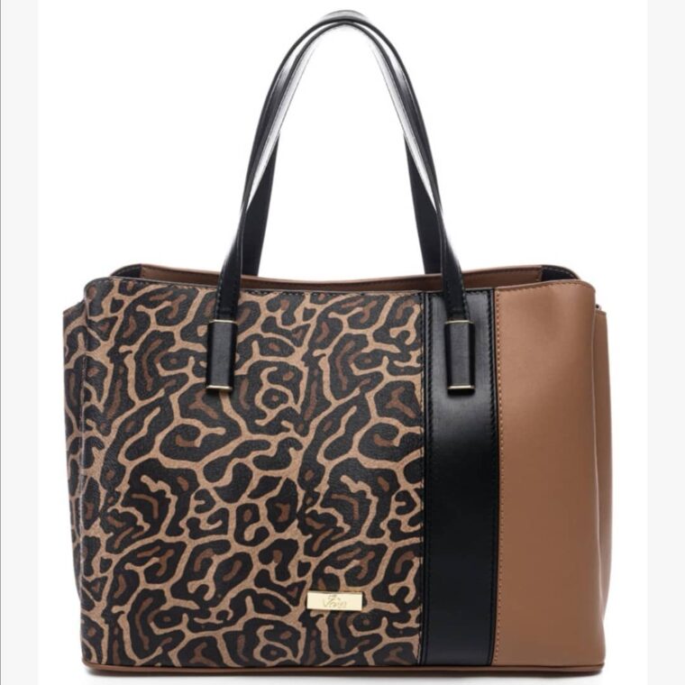 Τσάντα χειρός animal print μοτίβο σε συνδυασμό με μαύρο και μπεζ veta bags accesories