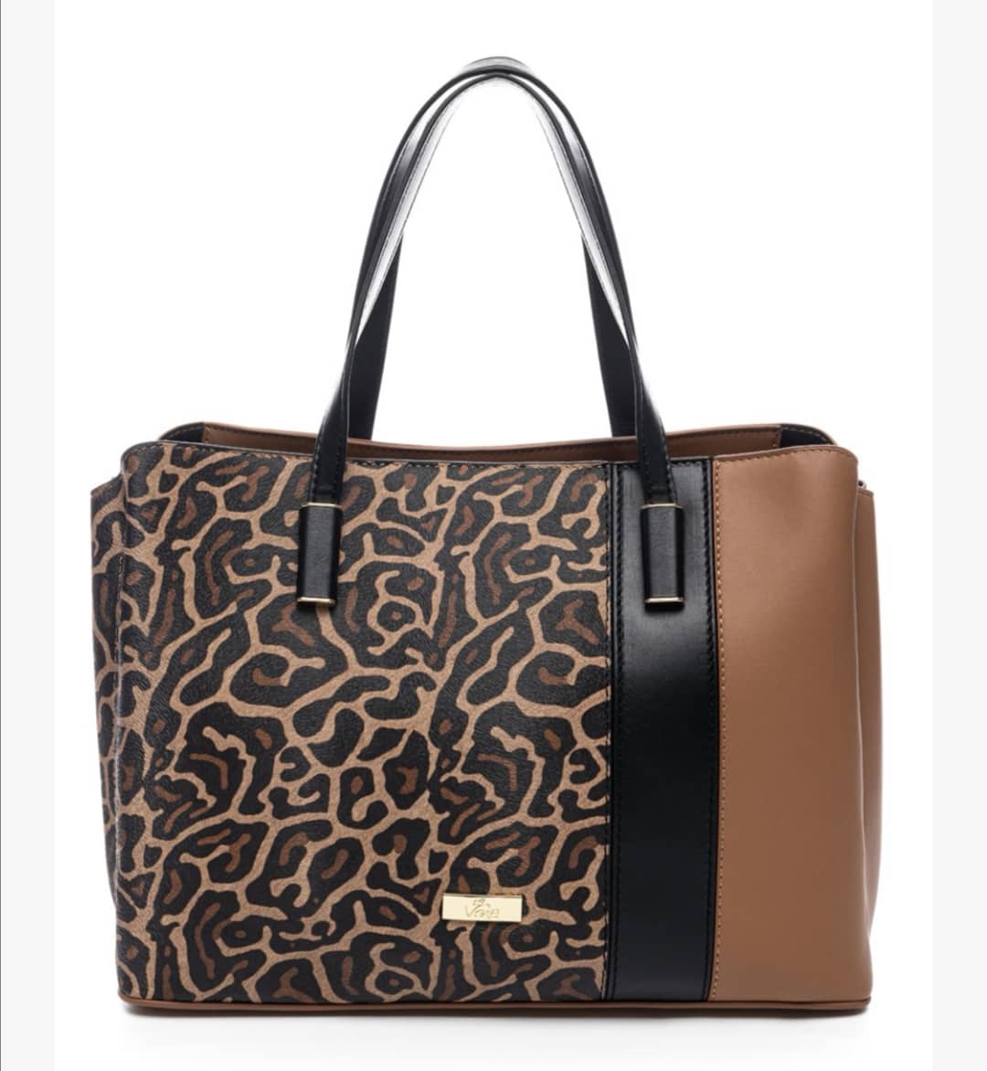 Τσάντα χειρός animal print μοτίβο σε συνδυασμό με μαύρο και μπεζ veta bags accesories