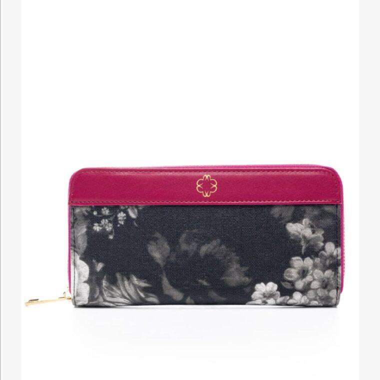 Πορτοφόλι γκρι φλοραλ σε συνδυασμό με magenta veta bags accesories