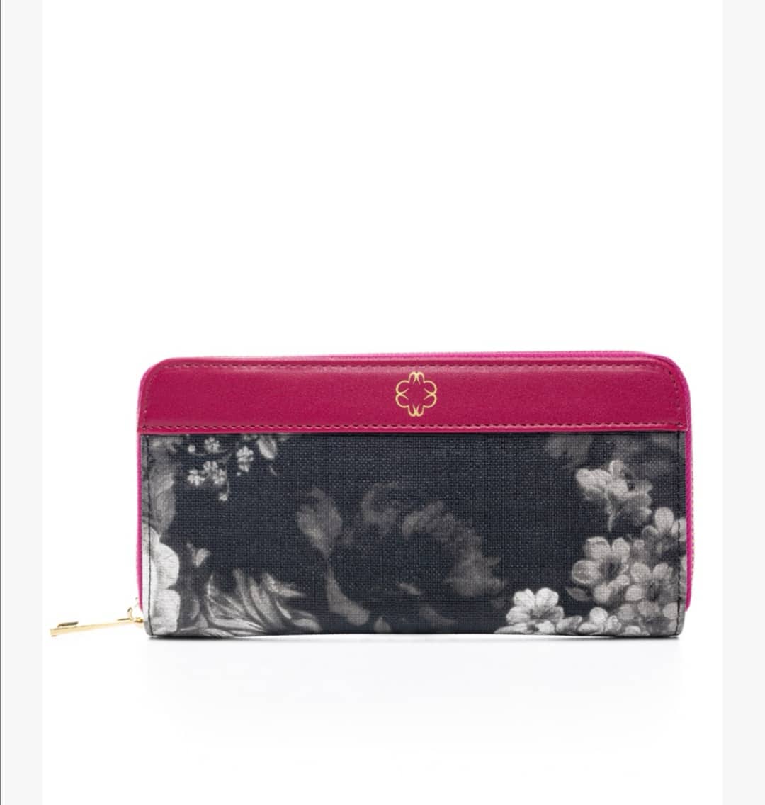 Πορτοφόλι γκρι φλοραλ σε συνδυασμό με magenta veta bags accesories