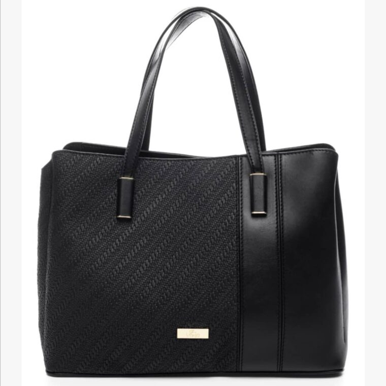 Τσάντα χειρός μαύρη με ανάγλυφο μοτίβο veta bags accesories